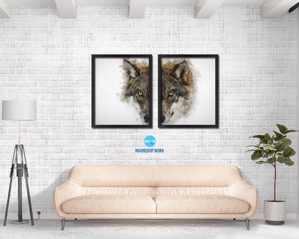 Grey Wolf Animal Painting Print Framed Art Home Wall Decor Gifts