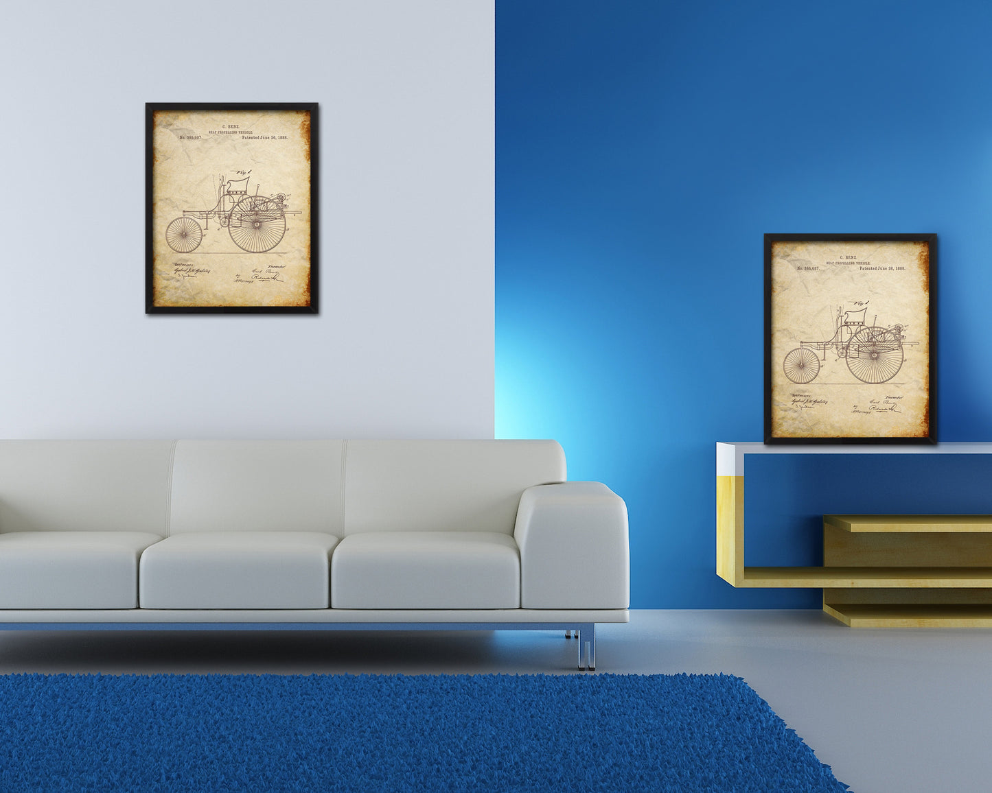 Self Propelling Vehicle Car Vintage Patent Artwork Walnut Frame Print Wall Art Decor Gifts