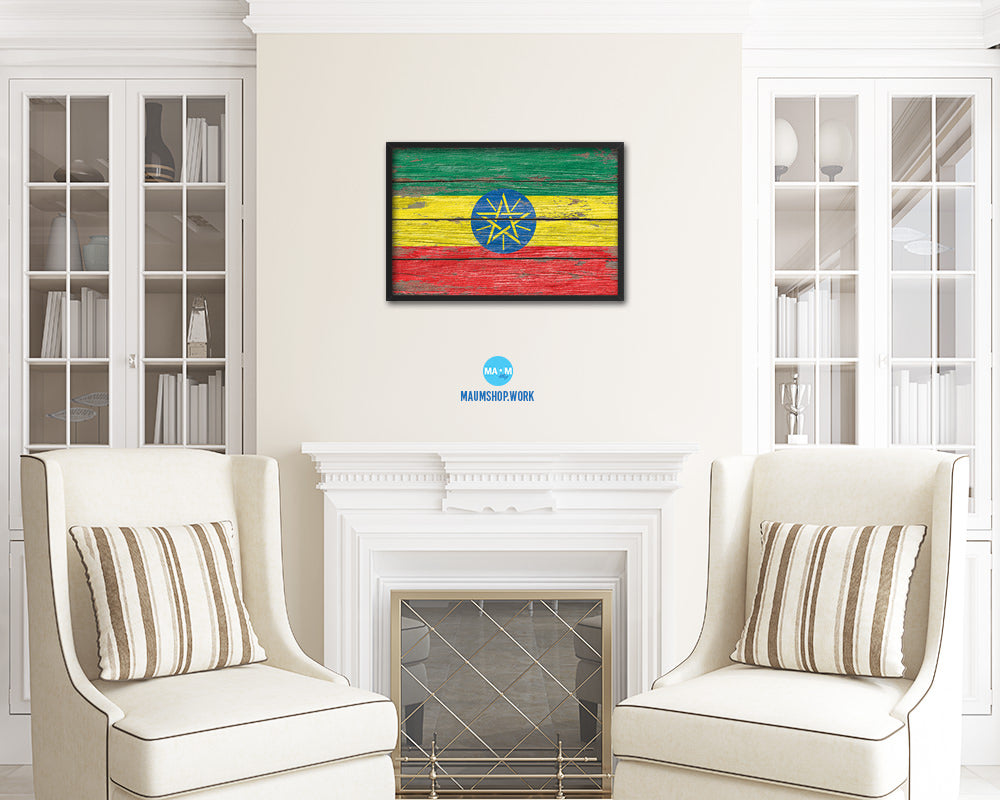 Ethiopia Country Wood Rustic National Flag Wood Framed Print Wall Art Decor Gifts