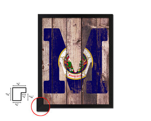 Minnesota State Initial Flag Wood Framed Paper Print Decor Wall Art Gifts, Wood