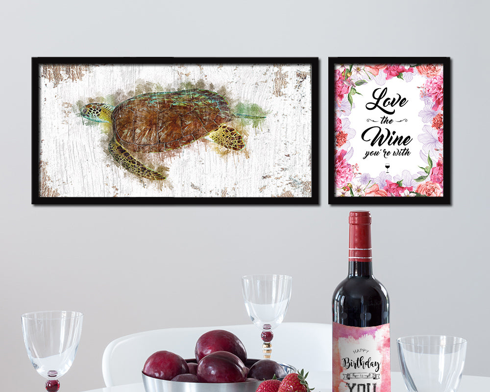 Turtle Fish Art Wood Frame Shabby Chic Restaurant Sushi Wall Decor Gifts, 10" x 20"