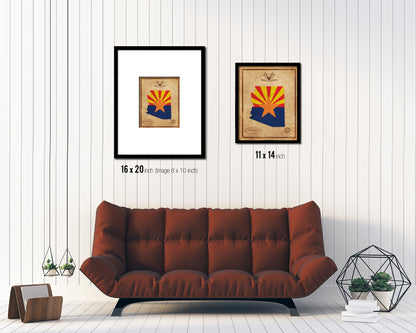 Arizona State Vintage Map Wood Framed Paper Print  Wall Art Decor Gifts
