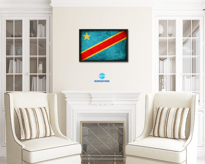 Congo Democratic Republic Country Vintage Flag Wood Framed Print Wall Art Decor Gifts