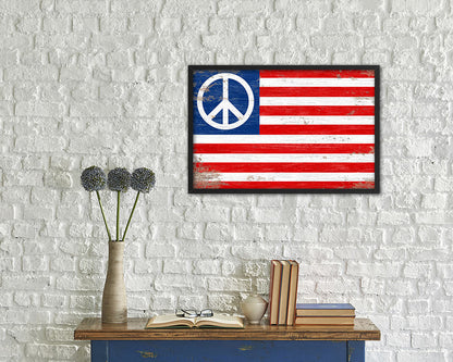 Peace Sign American Shabby Chic Military Flag Framed Print Decor Wall Art Gifts