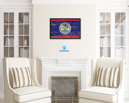 Belize Country Wood Rustic National Flag Wood Framed Print Wall Art Decor Gifts