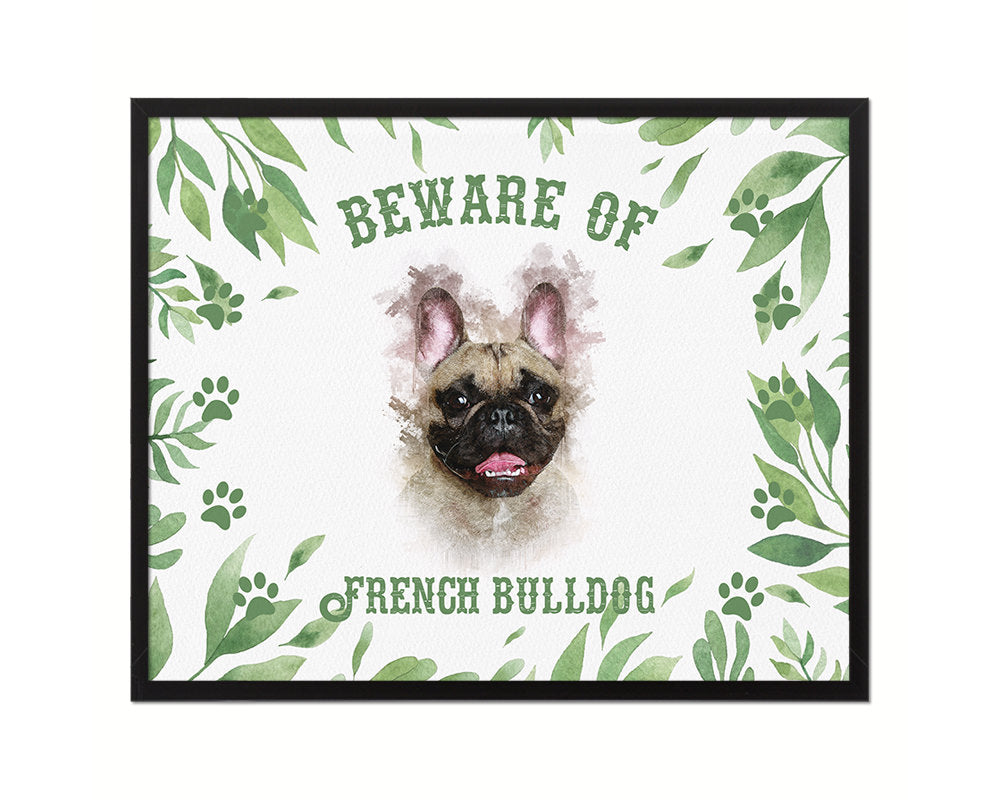 Beware of French Bulldog Sign Wood Framed Print Wall Art Decor Gifts