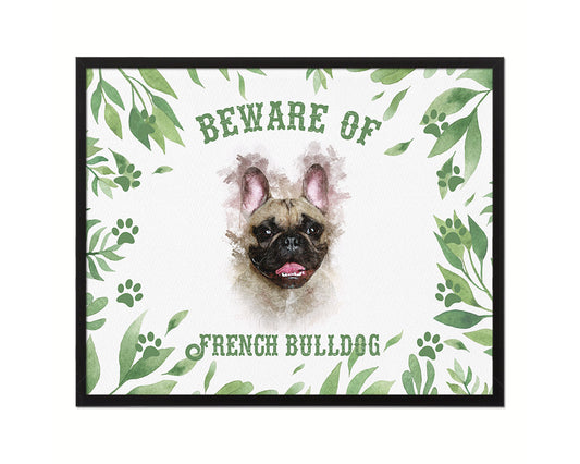Beware of French Bulldog Sign Wood Framed Print Wall Art Decor Gifts