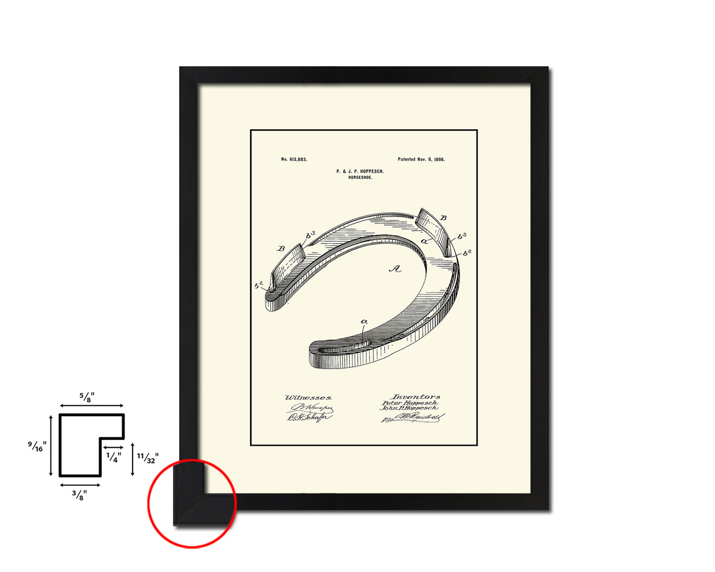 Horseshoe Cowboy Vintage Patent Artwork Black Frame Print Wall Art Decor Gifts