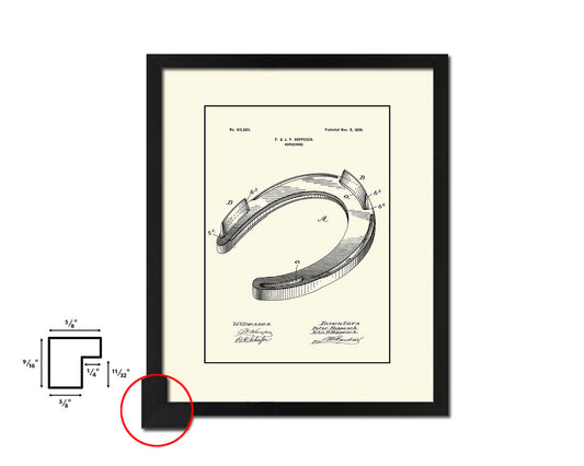 Horseshoe Cowboy Vintage Patent Artwork Black Frame Print Wall Art Decor Gifts