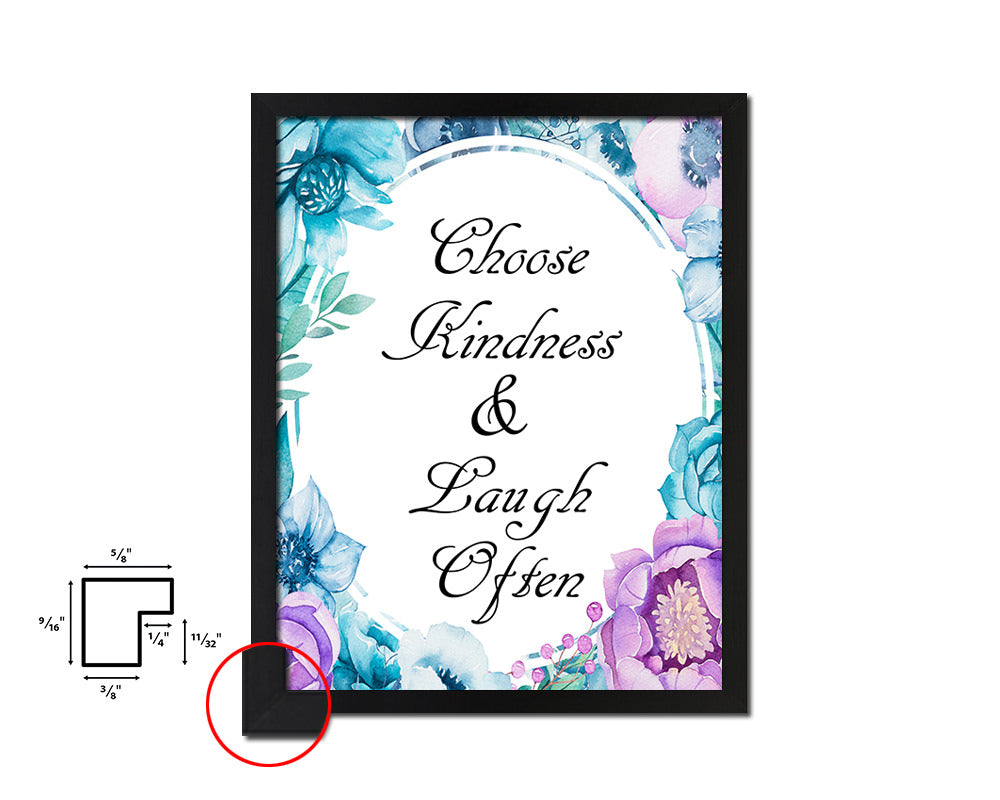 Choose kindness & laugh often Quote Boho Flower Framed Print Wall Decor Art