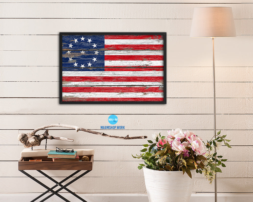Cowpens US Historical Revolutionary War Wood Rustic Flag Framed Print Art