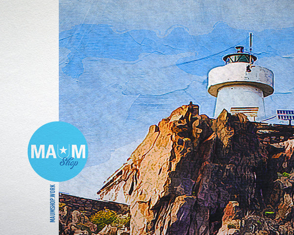 Aeolian Islands Sicily Italy Lighthouse on the Vulcano Island Landscape Painting Print Art Frame