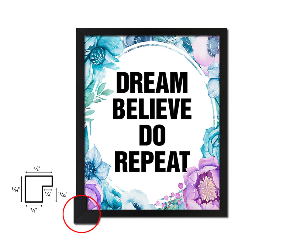 Dream believe do repeat Quote Boho Flower Framed Print Wall Decor Art