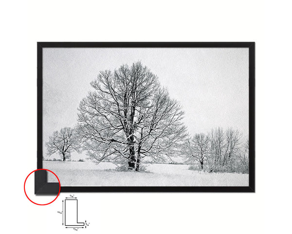 White Trees Winter Landscape Artwork Painting Print Art Frame Home Wall Decor Gifts
