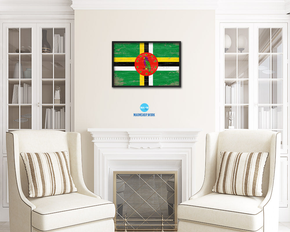 Dominica Shabby Chic Country Flag Wood Framed Print Wall Art Decor Gifts