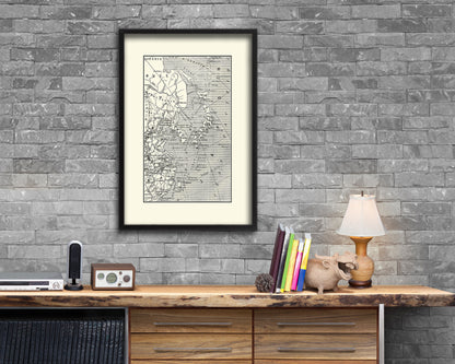 Japan Korea China Old Map Wood Framed Print Art Wall Decor Gifts