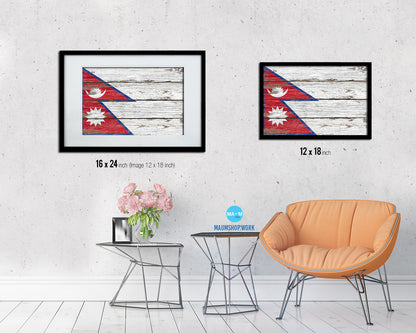 Nepal Country Wood Rustic National Flag Wood Framed Print Wall Art Decor Gifts