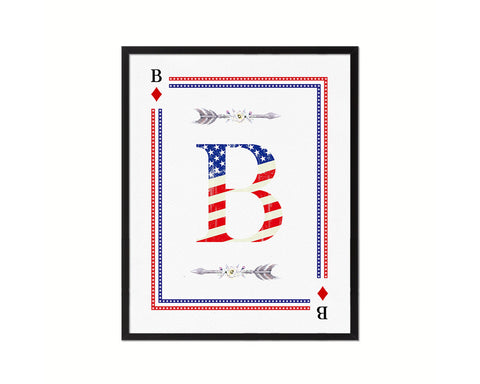 Letter B Custom Monogram Decks Diamond American Flag Framed Print Wall Art Decor Gifts