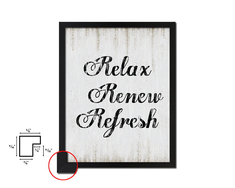 Relax renew refresh Quote Wood Framed Print Wall Decor Art
