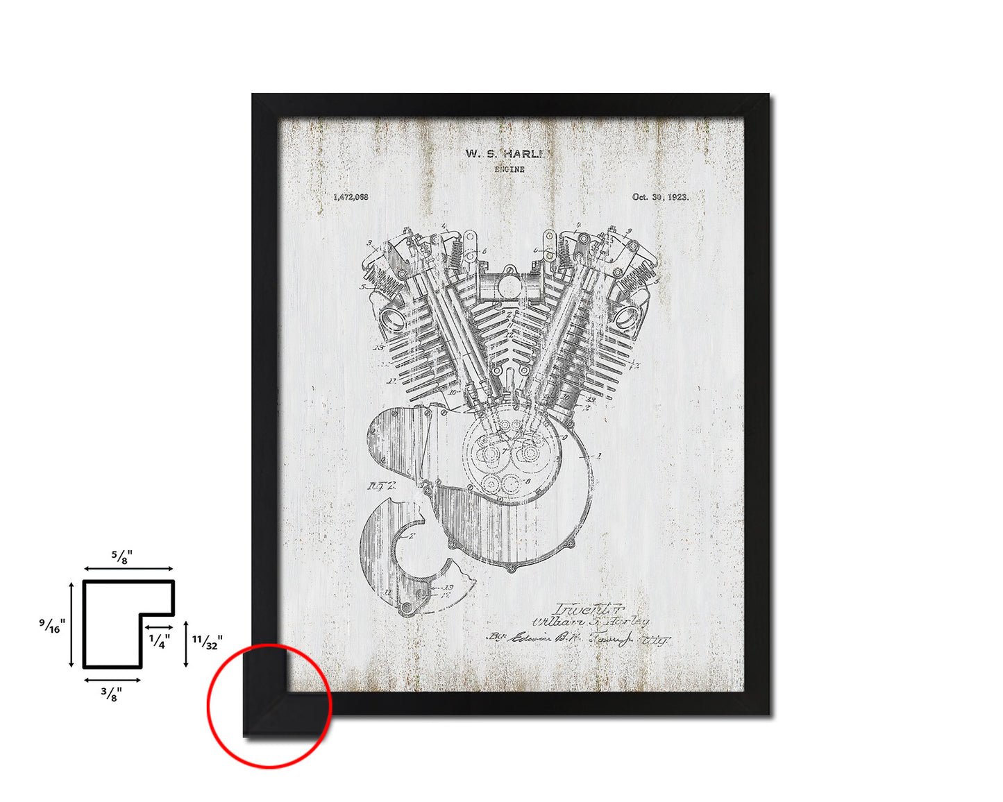 Engine Motocycle Vintage Patent Artwork Black Frame Print Wall Art Decor Gifts