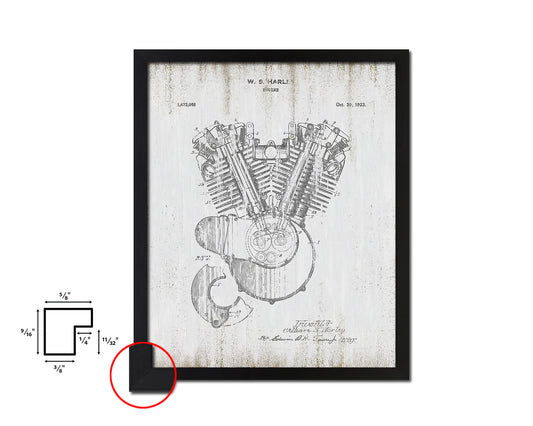 Engine Motocycle Vintage Patent Artwork Black Frame Print Wall Art Decor Gifts
