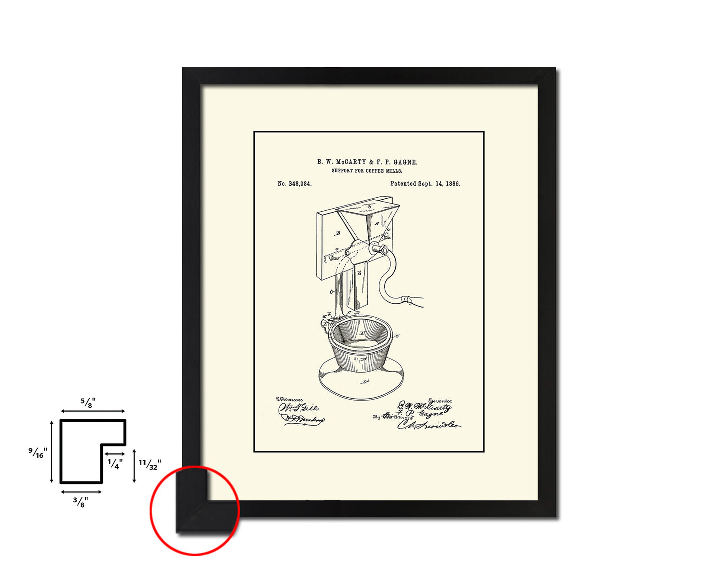 Mill Coffee Vintage Patent Artwork Black Frame Print Wall Art Decor Gifts