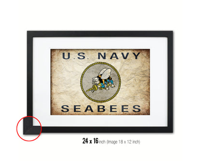 US Navy Seabees Vintage Military Flag Framed Print Sign Decor Wall Art Gifts