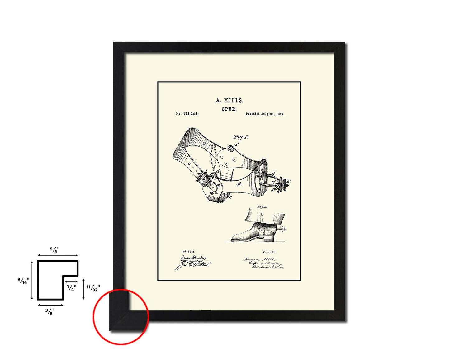 Spur Cowboy Vintage Patent Artwork Black Frame Print Wall Art Decor Gifts