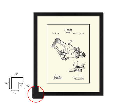 Spur Cowboy Vintage Patent Artwork Black Frame Print Wall Art Decor Gifts