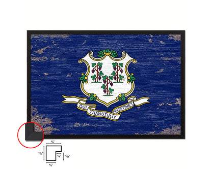Connecticut State Shabby Chic Flag Wood Framed Paper Print  Wall Art Decor Gifts