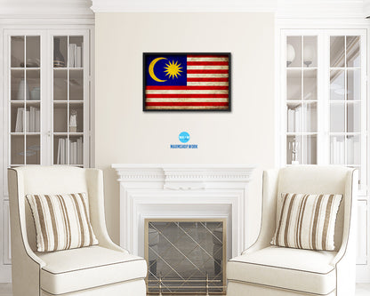 Malaysia Country Vintage Flag Wood Framed Print Wall Art Decor Gifts