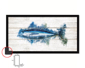Bigeye Fish Art Wood Framed White Wash Restaurant Sushi Wall Decor Gifts, 10" x 20"