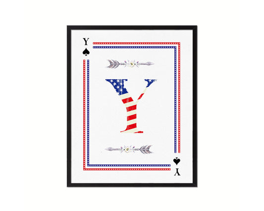 Letter Y Custom Monogram Card Decks Spade American Flag Framed Print Wall Art Decor Gifts