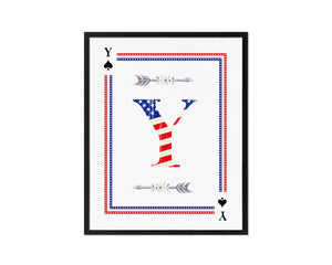 Letter Y Custom Monogram Card Decks Spade American Flag Framed Print Wall Art Decor Gifts