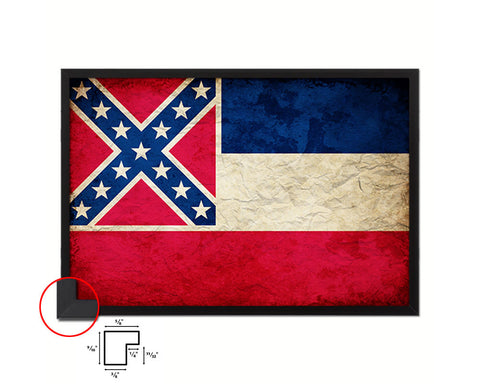 Mississippi State Vintage Flag Wood Framed Paper Print Wall Art Decor Gifts