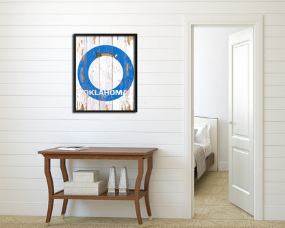 Oklahoma State Initial Flag Wood Framed Paper Print Decor Wall Art Gifts, Beach