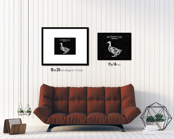 Duck  Meat Cuts Butchers Chart Wood Framed Paper Print Home Decor Wall Art Gifts