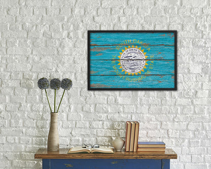 South Dakota State Rustic Flag Wood Framed Paper Prints Wall Art Decor Gifts