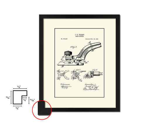 Hair Clipper Barbershop Vintage Patent Artwork Black Frame Print Wall Art Decor Gifts