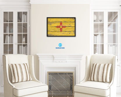 New Mexico State Rustic Flag Wood Framed Paper Prints Wall Art Decor Gifts