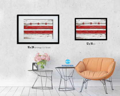 Washington DC Rustic Flag Wood Framed Paper Prints Decor Wall Art Gifts