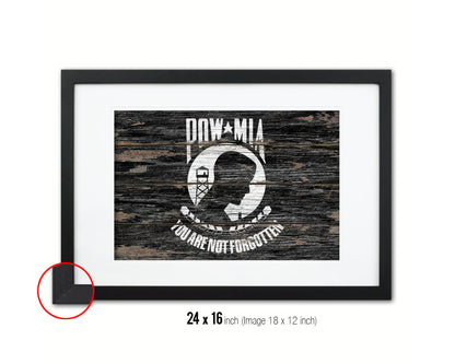 Pow Mia Wood Rustic Flag Wood Framed Print Wall Art Decor Gifts