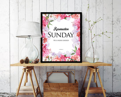 Resurrection Sunday He is risen indeed, 1 Peter 1:3 Quote Framed Print Home Decor Wall Art Gifts