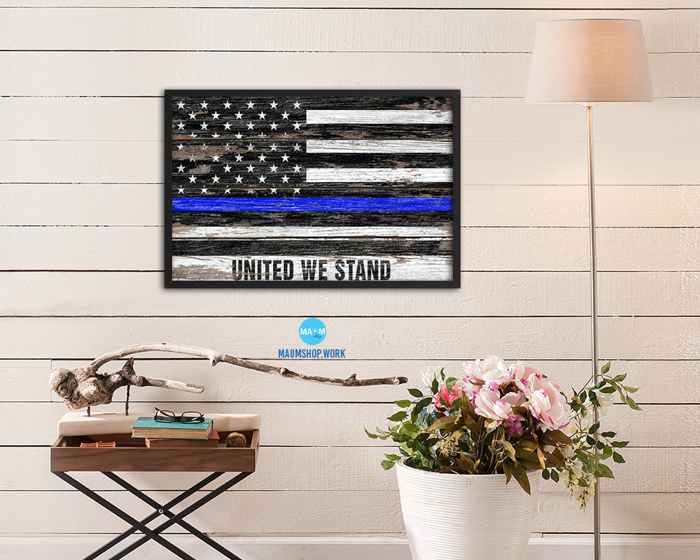 Thin Blue Line Honoring Law Enforcement American, United we stand Wood Rustic Flag Art