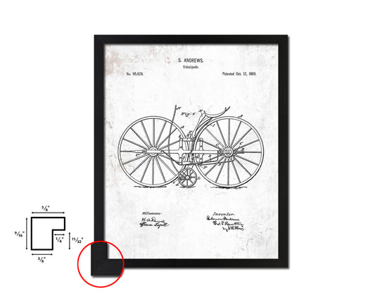 Velocipede Bicycle Vintage Patent Artwork Black Frame Print Wall Art Decor Gifts