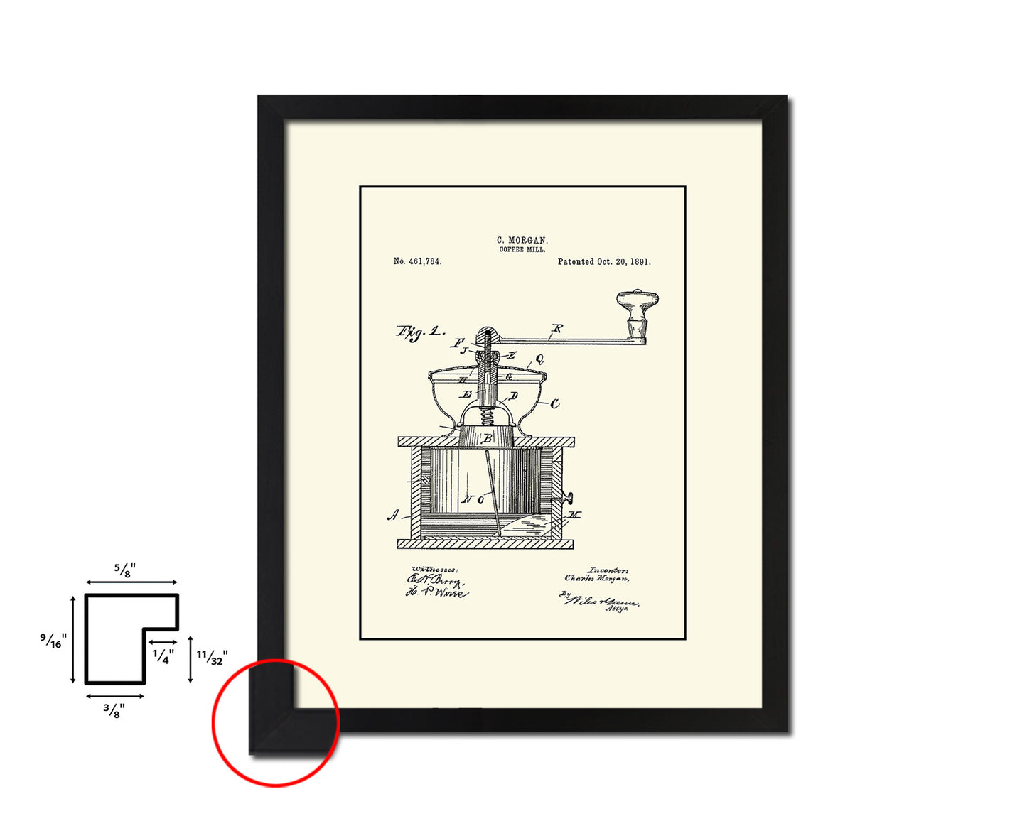 Mill Coffee Vintage Patent Artwork Black Frame Print Wall Art Decor Gifts