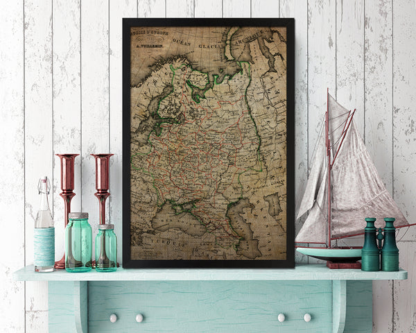 Russia Vintage Map Wood Framed Print Art Wall Decor Gifts