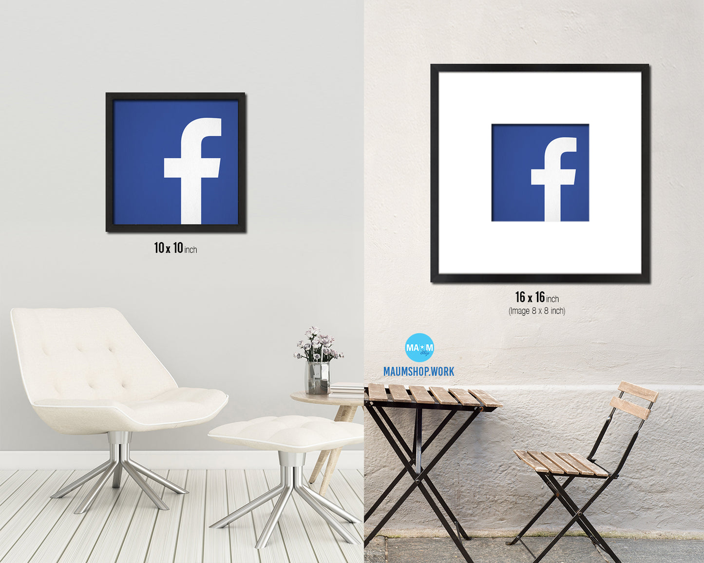 Facebook Social Media Symbol Icons logo Wood Framed Print Home Decor Wall Art Gifts