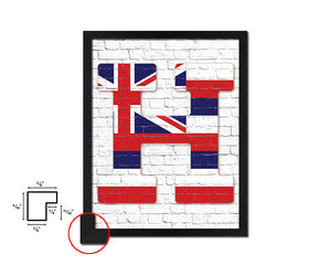 Hawaii State Initial Flag Wood Framed Paper Print Decor Wall Art Gifts, Brick