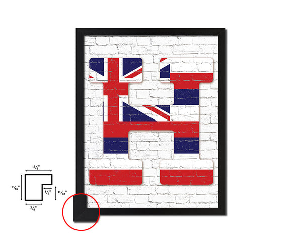 Hawaii State Initial Flag Wood Framed Paper Print Decor Wall Art Gifts, Brick